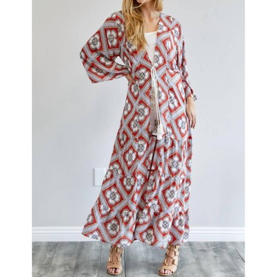 Women's Printed Long Sleeve Loose Duster - DAVI & DANI
