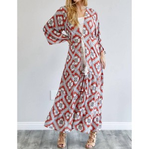 Women's Printed Long Sleeve Loose Duster - DAVI & DANI - 1 of 4