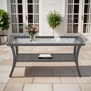 Buenhomino Wicker Patio Coffee Table,Rattan Outdoor Coffee Table with 2-Layer Storage Furniture Tables for Outside, Patio, Garden, Balcony, Backyard - 1 of 4