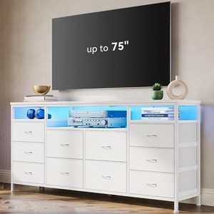63.3 Inch Dresser for Bedroom, 10 Drawer Dresser Tv Stand for 65 70 75 Inch Tv, with Led Lights & Power Outlets,  Living Room - 1 of 4
