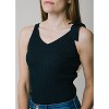 Hope & Henry Womens' V-Neck Rib Knit Tank with Bow - 3 of 4