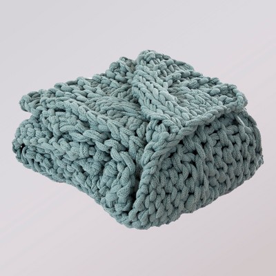 Reversible Chunky Knit Cozy Throw Blanket 50" x 60" - Ivy Green