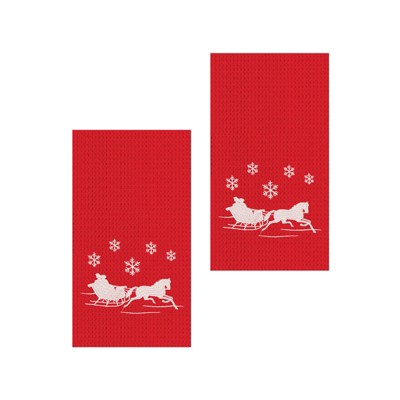 C&F Home Sleigh Ride 2 Embroidered Waffle Weave Kitchen Towel Set of 2