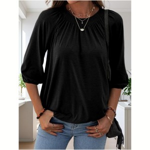 Imily Bela Color Block Womens Tunic Tops Oversized Cotton Tee Loose Fit Crew Neck Half Sleeve - 1 of 4