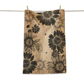 tagltd Black Sunflower All Over Print on Beige Background Cotton   Kitchen Dishtowel 26L x 18W in.