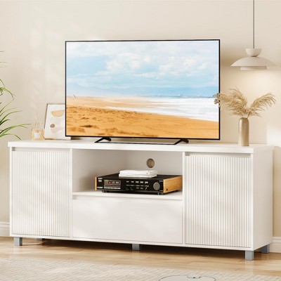 TV Stand for 75 inch TV, Entertainment Center with Storage, 65 Inch TV Console Table with 3 Drawers, Rattan Media Console Cabinet with Metal Legs