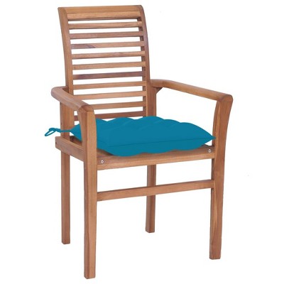 vidaXL Stackable Dining Chairs with Light Blue Cushions - Solid Teak Wood - Perfect for Garden, Patio, and Dining Room