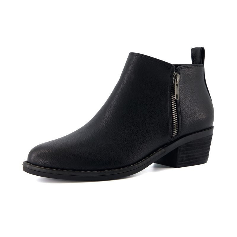 CUSHIONAIRE Taco Women’s Ankle Boots – Low Heel Ankle Boots for Women with Memory Foam Comfort, Side Zipper BLACK, 6.5W