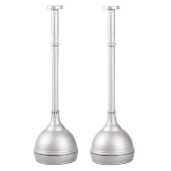 mDesign Plastic Lift and Lock Toilet Bowl Plunger with Holder - 2 Pack - Silver