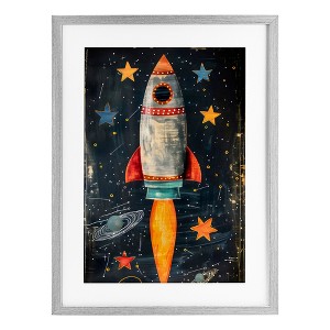Stupell Industries Blast Off Rocketship Framed Print Under Glass Art - 1 of 4