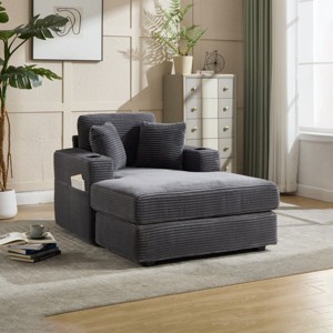 Corduroy Chaise Lounge Sofa,Upholstered Accent Chair with Cup Holder and Storage Pocket,Modern Lounge Chair for Living Room or Bedroom-Koiai - 1 of 4