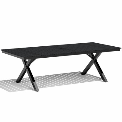 Crestlive Products Outdoor Dining Table for 8-10 People Patio Rectangle Table, Aluminum Frame with Durable Wood-Like Tabletop and Umbrella Hole Brown