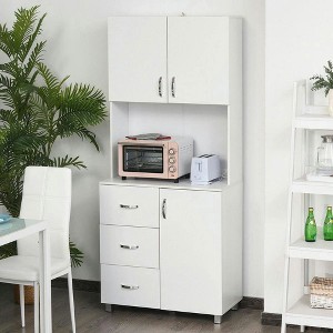 Resenkos All-in-One Kitchen Buffet with 2 Doors, 3 Drawers & Adjustable Shelf, White - 1 of 4