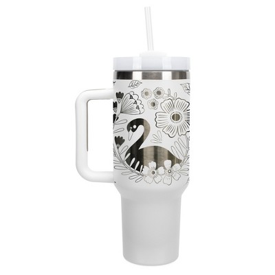 Elanze Designs Regal Swan Bird Flower Garden 40 oz. Stainless Steel, Large Water Bottle Coffee Mug, Spill & Leak Resistant, Thermal Travel Tumbler