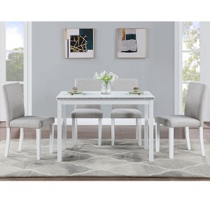 FONTOI Modern Wooden Dining Set with Upholstered Chairs and Crystal Edge Table for Stylish Comfortable Home Dining Spaces, Gray, 45.5"*28.5"*30" - 1 of 4