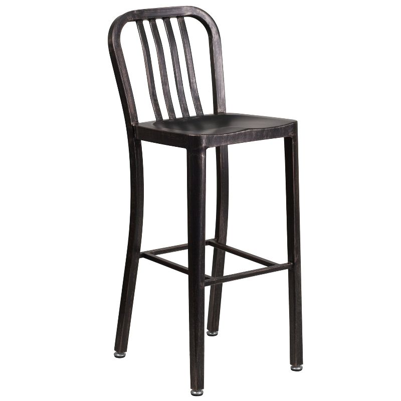 Merrick Lane 30 Inch Galvanized Steel Indoor/Outdoor Counter Bar Stool With Slatted Back And Powder Coated Finish, 1 of 17