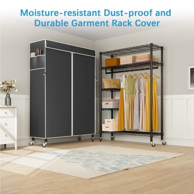 Black Metal Portable Closet System with Oxford Fabric Cover