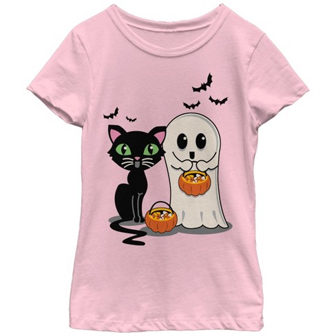  Ghost Halloween Girls' Ruffle Neck T-Shirt