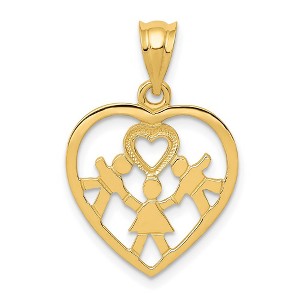 Black Bow Jewelry 14k Yellow Gold Heart and Family Pendant, 16mm (5/8 inch) - 1 of 4