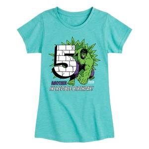 Girls' - Marvel - Hulk Incredible Birthday 5 Fitted Short Sleeve Graphic T-Shirt - 1 of 4