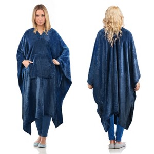 Women Cozy Wearable Fleece Blanket Wrap Shawl Cape With Large Front Pockets, Warm Soft Fuzzy Snuggly Blanket Gift for Woman Wife - Catalonia - 1 of 4