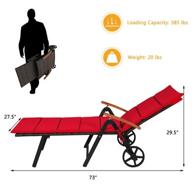 Red Cushioned Aluminum Chaise Lounge Chairs with Wheels