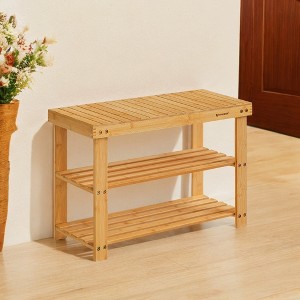 Shoe Rack Bench, 3-Tier Bamboo Shoe Storage Organizer, Entryway Bench, Holds Up to 286 lb, 11.3 x 27.6 x 17.8 Inches, for Entryway Bathroom Bedroom - 1 of 4