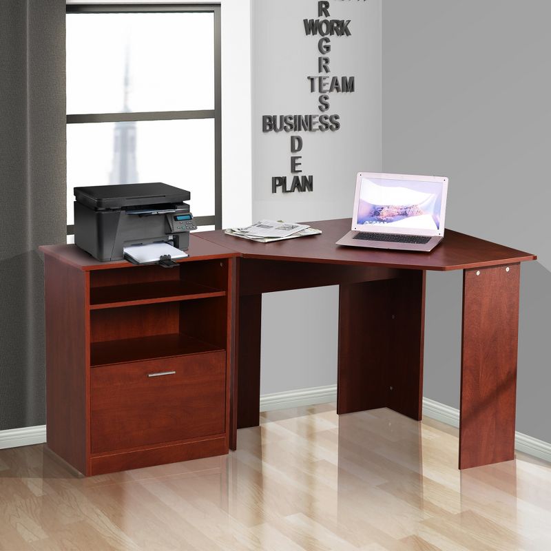 HomCom 2 Piece Corner Computer Desk Workstation with Printer Stand Storage Cabinet, 2 of 9