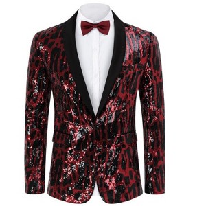 Coolmee Men's Shiny Sequin Blazer Jacket Stylish One Button Tuxedo Suit Jackets for Party Dinner Prom - 1 of 4