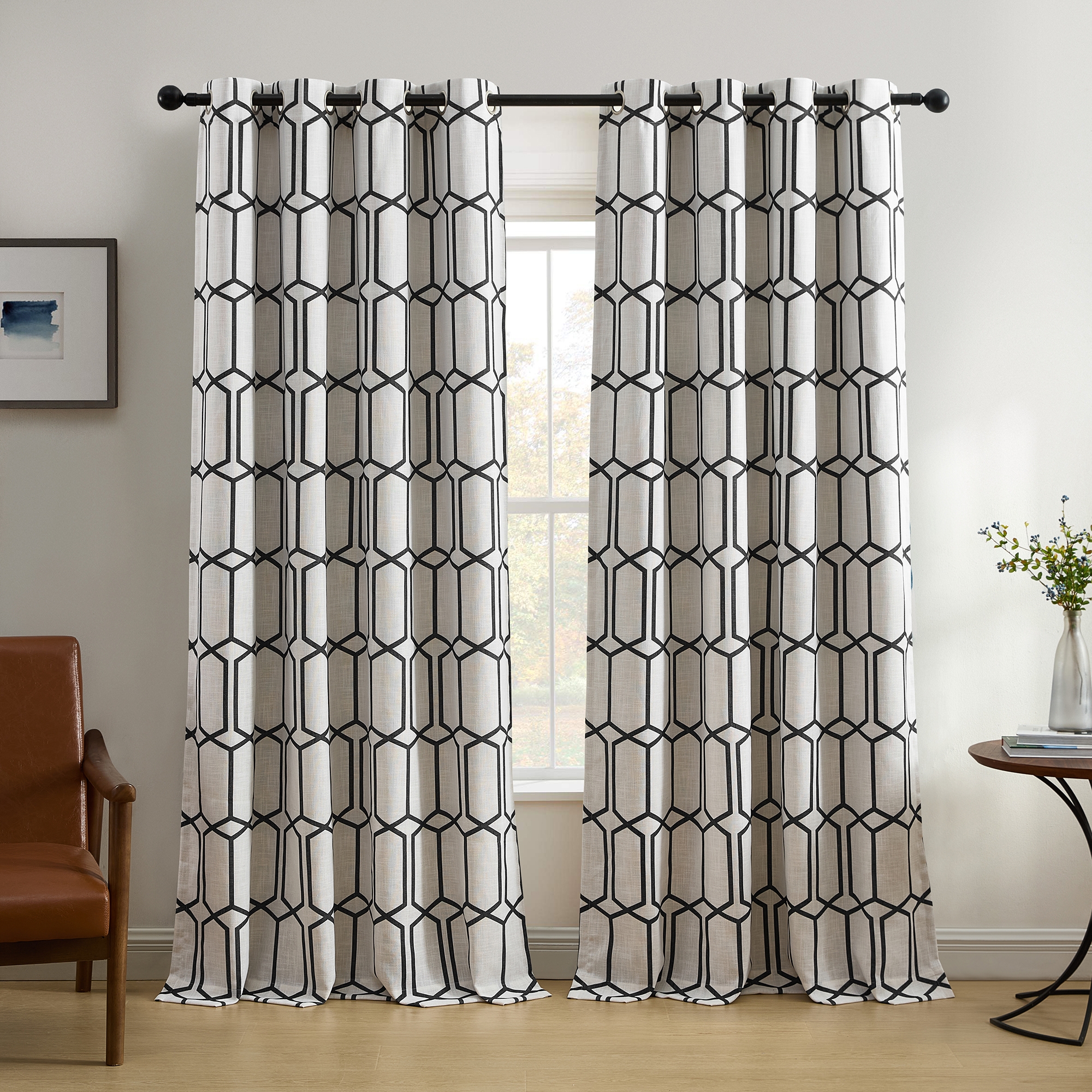 Kaiden Rustic Vogue Geometric Room Darkening Single Window Curtain Panel - 52" x 95" - Black - Elrene Home Fashions