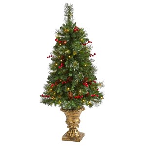Nearly Natural 4’ Pine, Pinecone and Berries Artificial Christmas Tree with 100 Clear LED Lights in Decorative Urn - 1 of 1