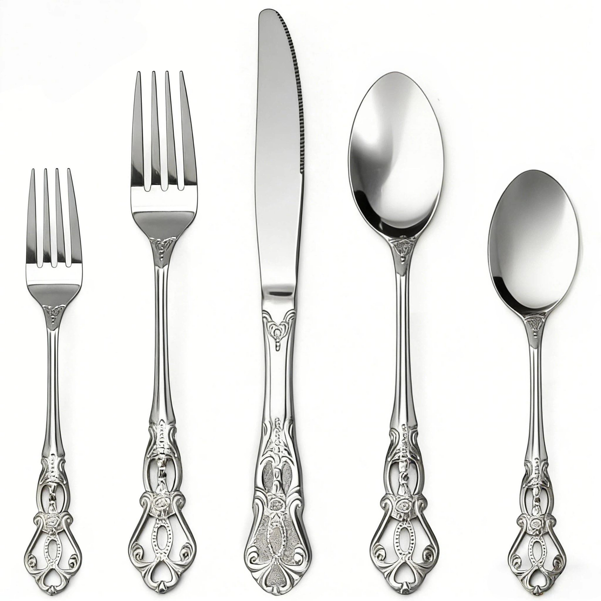 30-Piece Silverware Set for 6, Stainless Steel Retro Flatware with Vintage Baroque Design, Mirror Finish & Dishwasher Safe