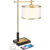 Possini Euro Design Hayven 23 1/2" High Small Mid Century Modern Desk Lamps Set of 2 Dual USB Ports Black Gold Metal Home Office Living Room Charging - 3 of 4