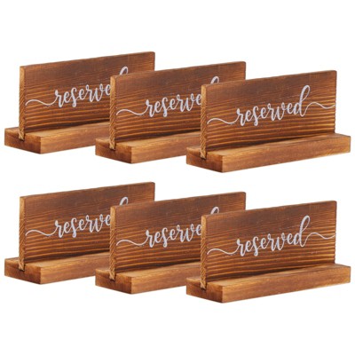 Stockroom Plus 6 Pack Wooden Reserved Signs with Holders Rustic Brown 5x1.5x2.25 In