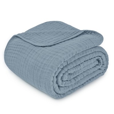 Pacific Blue Queen Muslin Cotton Cooling Throw Blanket