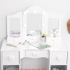Kids Vanity Set w/ Tri-Fold Mirror, 2-in-1 Wooden Makeup Desk & Stool, Princess Pretend Play Dressing Table w/ Drawer - 3 of 4
