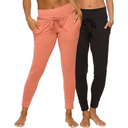 INERZIA 2 Pack Womens Joggers with Pockets High Waist Yoga Pants for Gym  and Workout Black and Charcoal Large