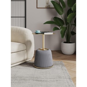 Sapphtopaz Modern End Table with Pleated Upholstered Sofa Table with Round Gold Steel Table Top Elegant Side Table for Living Room, Bedroom - 1 of 4
