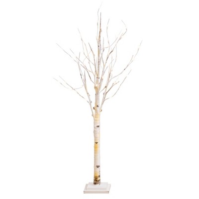Nearly Natural 4-ft Pre-Lit Artificial Birch Tree with 50 Warm White LED Lights