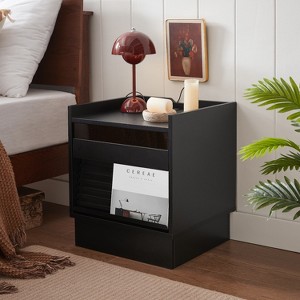 KWPZQEB Modern Nightstand, Bedside Table with Charging Station & LED lights, Wooden Fluted Night Stand with 2 Drawers for Living Room, Bedroom - 1 of 4