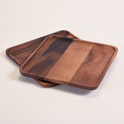 Kalmar Home Solid Acacia 11"  Square Plates - Set of 2