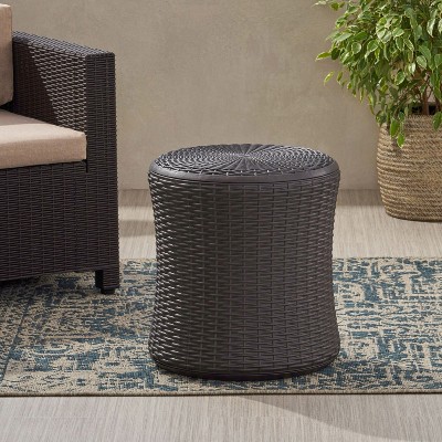 CAVINAS Modern Outdoor Side Table,Weather-Resistant Patio End Tables with Sleek Design,Durable Plastic Composite Small Tables for Garden,Patio,Brown