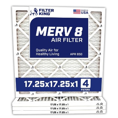 Filter King 17.25x17.25x1 Air Filter | 4-PACK | MERV 8 HVAC Pleated A/C Furnace Filters | MADE IN USA | Actual Size: 17.25 x 17.25 x .75"