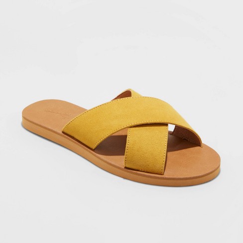 Women S Anabeth Woven Cross Band Slide Sandals Universal Thread Yellow 5 5 Target
