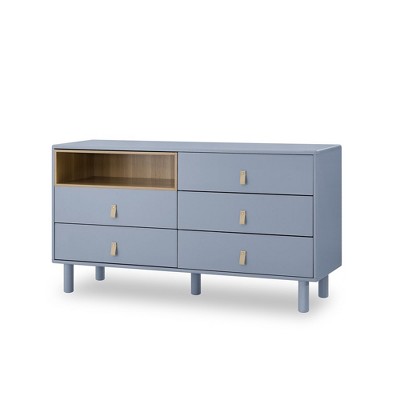 Dresser Closet, 5 Drawer Dresser With Leather Handles, 5 Drawers, Open Storage Compartment, Solid Wood Legs Buffet Cabinet