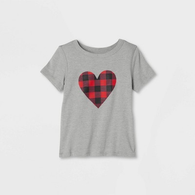 Toddler Adaptive 'Buffalo Check Heart' Short Sleeve Graphic T-Shirt - Cat & Jack™ Gray