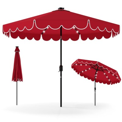 Tangkula 9.3 FT Solar Patio Umbrella w/ 32 LED Lights & Vented Top & Ruffles