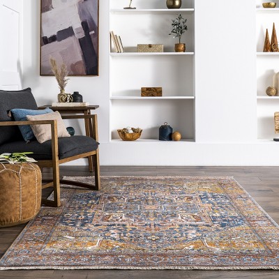 Harriet Rust Square Vintage Medallion Fringe Area Rug