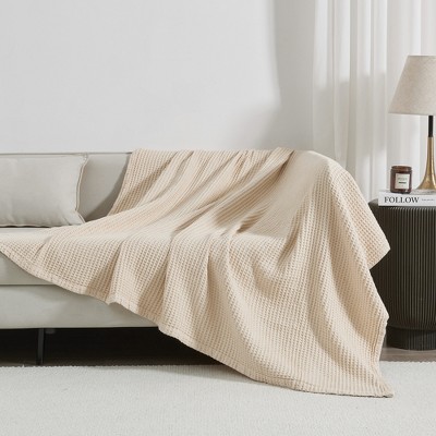 Twin Oatmeal Cotton Waffle Weave Lightweight Blanket