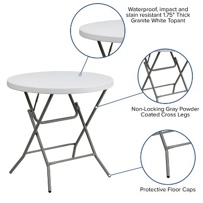 Gray Metal 31.5'' Round White Plastic Folding Table